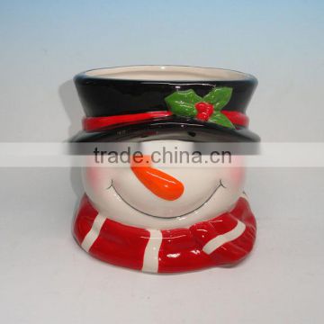 snowman design ceramic christmas flower pots