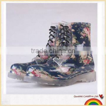 2014 NEW waterproof blue floral rain boots