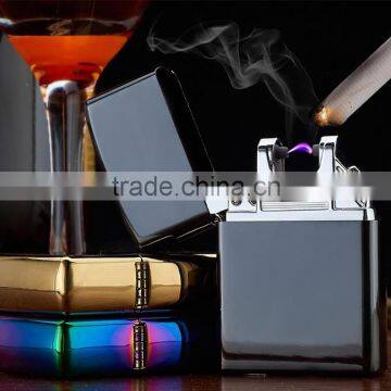 2016 Male gift Arc Lighters metal USB Rechargeable Flameless Electric Arc Windproof Cigar Cigarette Lighter