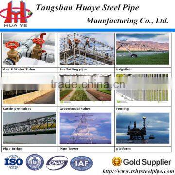 inch galvanized steel water pipe /round steel pipe application