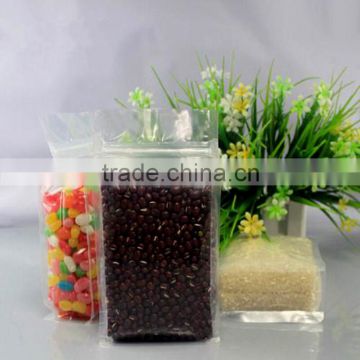 quad seal box pouch food grade flat bottom transparent plastic pouch rice packaging nylon pe zipper bag