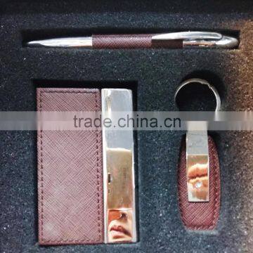 Custom Made Quality metal keychain , ballpoint pen And business card holder Gift Set In High Quality Gift Box promotional gift