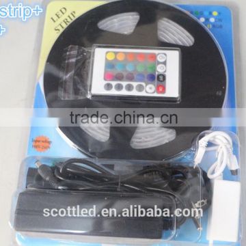 2016 most popular rgb led strip with remote controller and adapter,12V input SMD5050 60LEDs/m