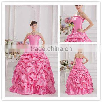 Popular Fashionable Real Pink Ruffled Handmade Flower Quinceanera Dress 07-131