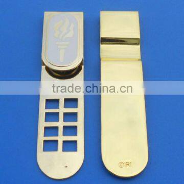 silver and gold book mark with printing or laser logo