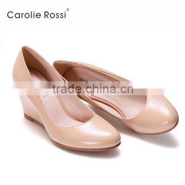 Comfortable beige wedge round toe shoes