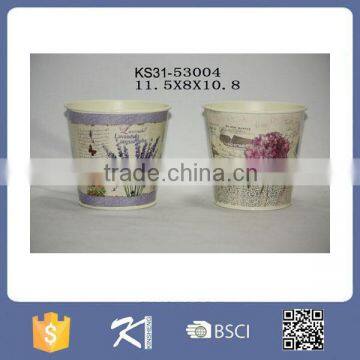 Wholesale small metal flower pot with flower sticker decor