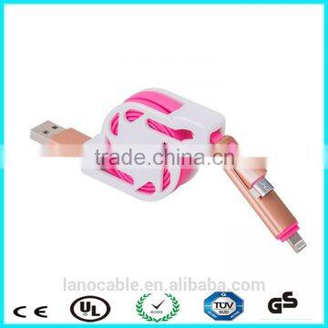 Retractable 2 in 1 usb data charging cable for cellphone