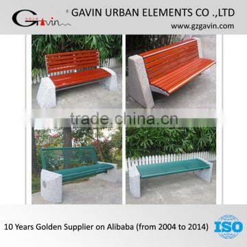 17-year manufacturing experience Cement garden stone bench with back metal and wooden stone garden bench