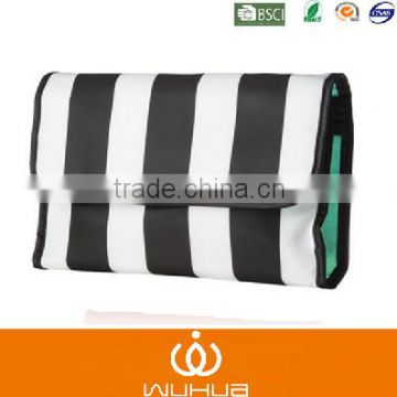 Roll up foldable nylon stripe travel cosmetic bag