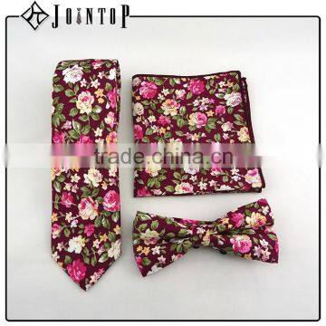 New design high quality man floral tie and hanky gift bow set