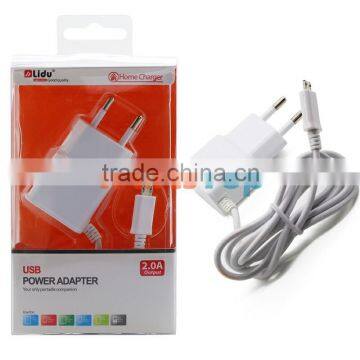 Lidu Home Charger 2A Euro USB Power Adapter With Micro Data Charger Cable For Samsung HTC Etc