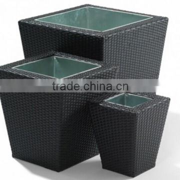 Set3 Rectangle PE Rattan Planter Plastic Wicker Pot Black