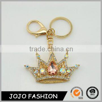 Adorable Girls 18K Gold Plated Metal Crystal Crown Keychain