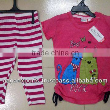 PINK TOP WITH CHEST PRINT AND BOTTON Y/D WHITE AND PINK STRIPED SET FOR GIRLS