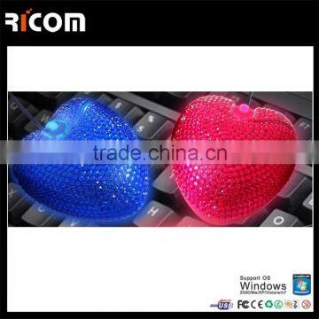 Top Selling Optical Wired USB Rhinestone Mouse,heart Shape Computer Mouse for Women photo-3
