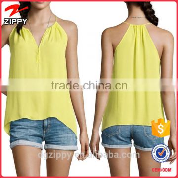 Citron Silk Spaghetti Strap V-Neck Lady Blouse China Supplier