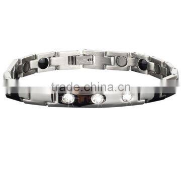 Noproblem D009 FDA Tourmaline Germanium Silver Charm Power Scalar Energy Magnetic Health Infinity Stainless Zircon Bracelet