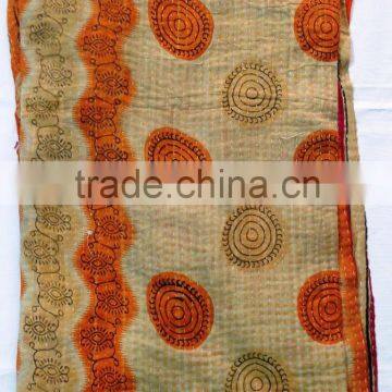 Handmade Indian Vintage kantha quilts multi color floral print reversible sari quilt