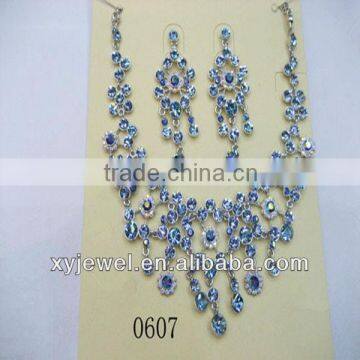 New design sapphire jewelry set with earrings attached custome jewelry fashion