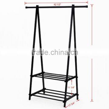 Black Metal Coat Hat Rack 2-tier Garment Drying Rack Clothes Shoe Organizer photo-3