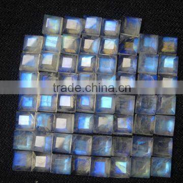 Square Shape Semi-Precious Rainbow Moonstone Faceted 6x6mm Blue Flashy Gemstone photo-2