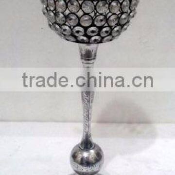 Iron, Aluminum & Glass Crystal Votive Tealight Candle Holder Silver Finish photo-4
