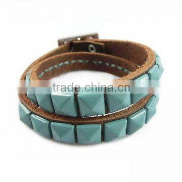 Fashion Leather Blue Rivet Bracelet, Fashion Rivet Leather Bracelets FT-LWB328L
