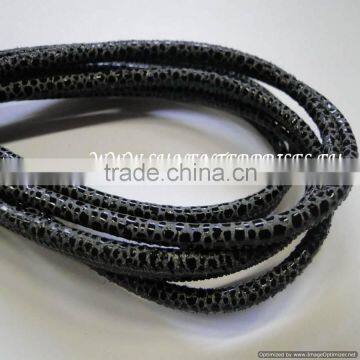 Round Leather Cords -Round strobel 4mm raza grey paillettes black