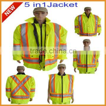 Hi vis reflective safety waterproof work wear 5 in 1 work jacket