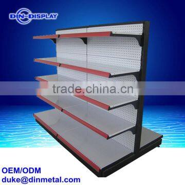 Supermarket gondola slatwall metal shelving concave & convex back panel