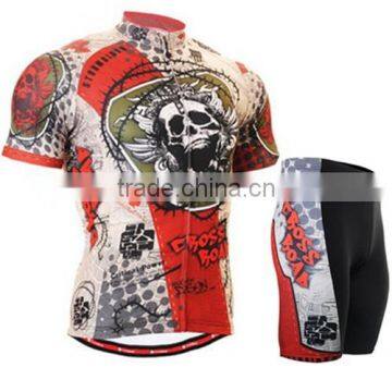 China cheap popular fashion cycling clothing suit skeleton design red cycling jersey