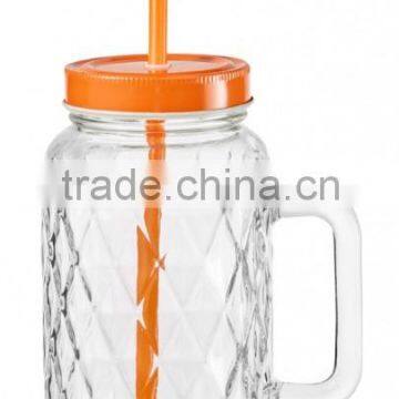 2016new 690ml Glass Mason Jar With Handle and Colorful Lid and Straw photo-2