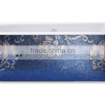 MB PBT-RF-BL01 handmade blue glass mosaic bathtub mosaic flower pattern bathtub blue bathtub