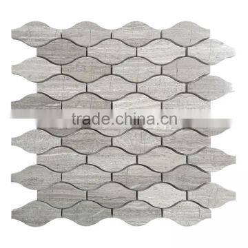 Tumbled wooden gray mosaic stone decoration water jet marble