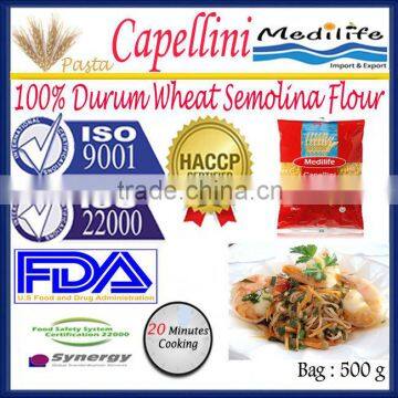 High Quality Durum Wheat semolina Capellini Pasta,High quality Pasta Capellini,500g Bag