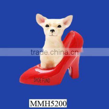 Fany animal in red shoe diy ceramic coin bank