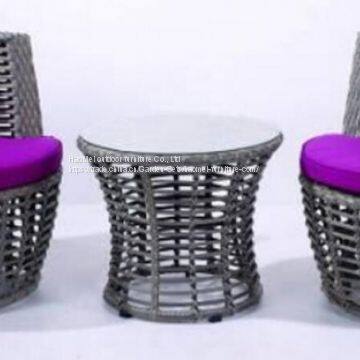 Garden Furniture Side Table Aluminum Frame Baclony PE Round Rattan Weave+5mm Tempered Glass Comfortable