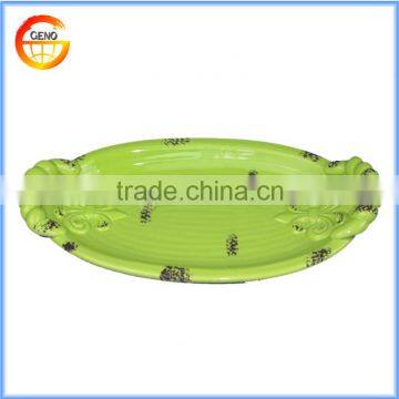 High quality ceramic round green glaze fruit plate