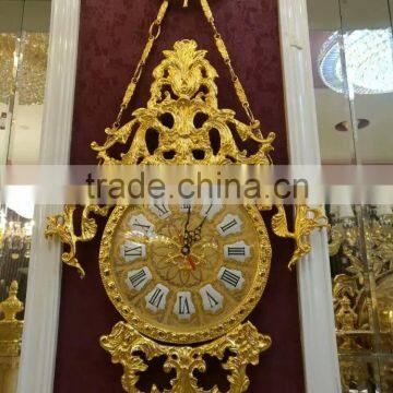 Elegant Home Decoration Copper Wall Clock, 24K Gold Plated Hanging Wall Clock, Antique Metal Art