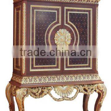 Antique Wooden Curio Cabinet, Luxury Hand Carving Decorative Cabinet, Living Room Painting Storage Cabinet