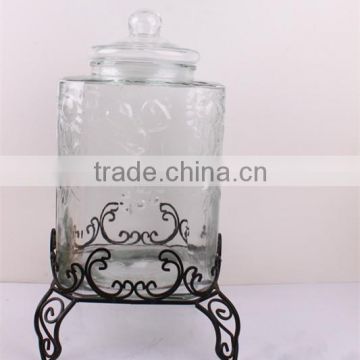 18L large glass juice jar with metal rack