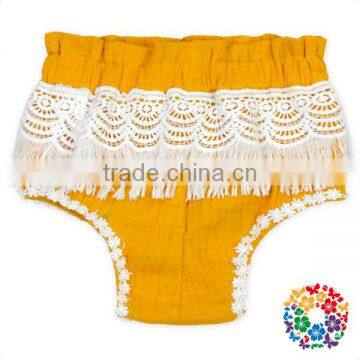 Orange cotton ruffle high waist lace fringe baby bloomers wholesale