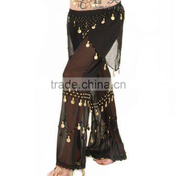 High quality sexy dance wear,ladies black chiffon belly dance harem with coin