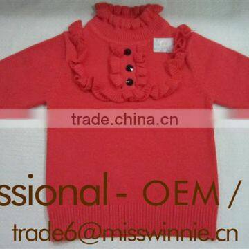 neck and neck children's clothes,bulk blank sweater with ruffles,high collar sweater T-shirt