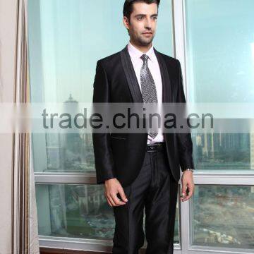 2015 Custom Made Fashion Satin Lapel Black Suits for Men photo-2