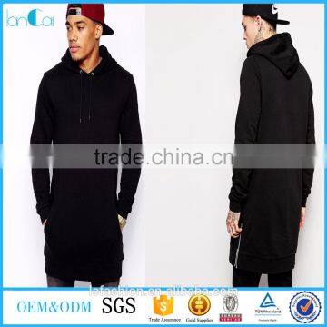 Hip hop street wear shirt Latest men's long blank hoodies sweatshirts tee with side zip