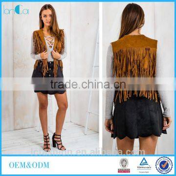 Lotus ethnic clothes imitation suede fringed vest tassels cape for women oem