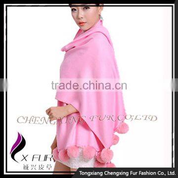 CX-B-P-42A Rabbit Fur Pom Pom Decoration Women Pashmina Scarf photo-6