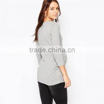 Wholesale Pregnancy Clothes Blank 3/4 Sleeve Grey Boatneck Pregnancy Maternity Clothes photo-2